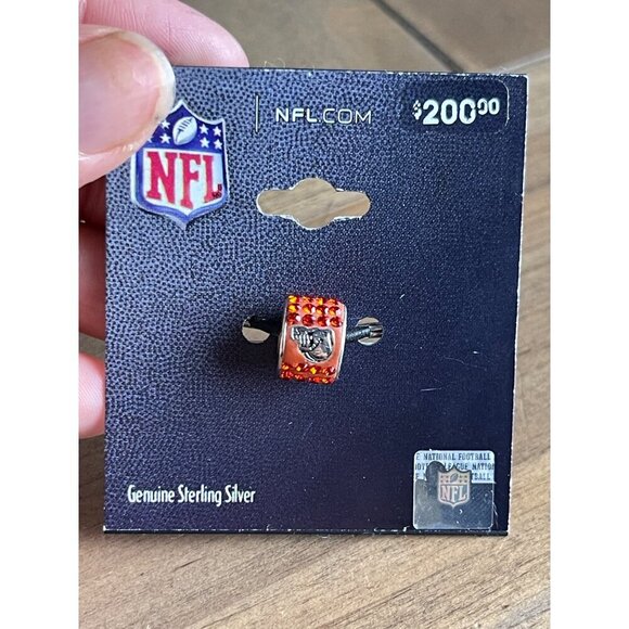 NFL Buccaneers Sterling Charm Bracelet Bead, Red, Crystal, Football - Picture 4 of 9